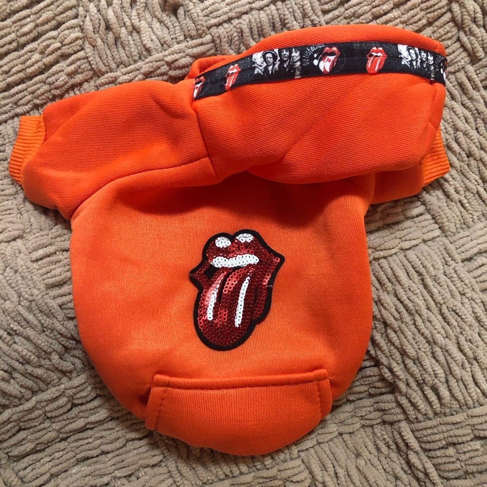 Rolling Stones dog hoodie orange Xs sweatshirt - Picture 2 of 3
